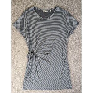 Vince Classic Stripe Side Tie Dress XL Short Sleeve Gray White Soft MSRP $225